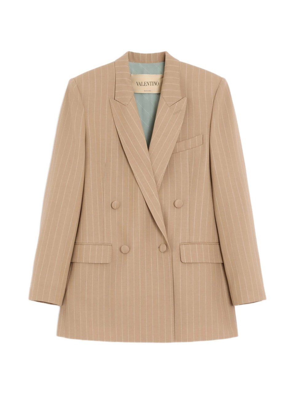 Valentino Double-Breasted Tailored Blazer with Pinstripes and Structured Shoulders Bruin