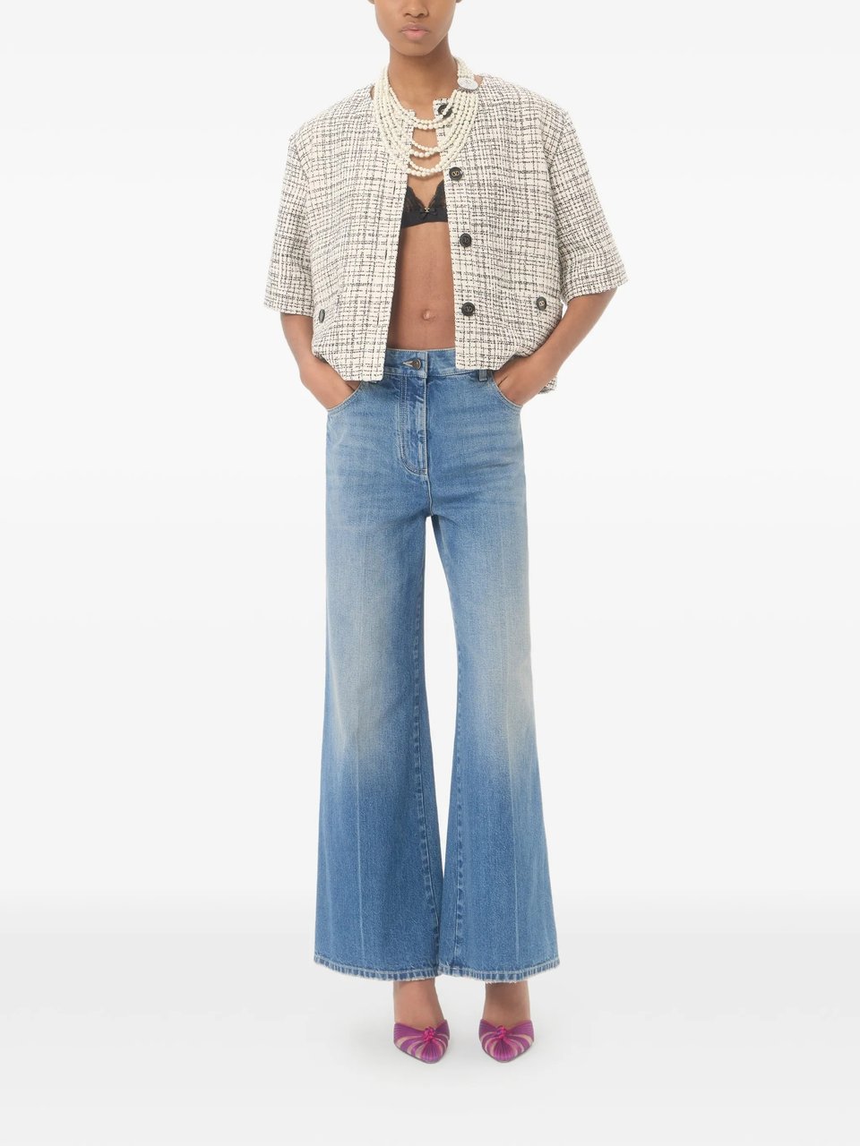 Valentino Denim 5 Tasche Wide Leg Pants Blauw