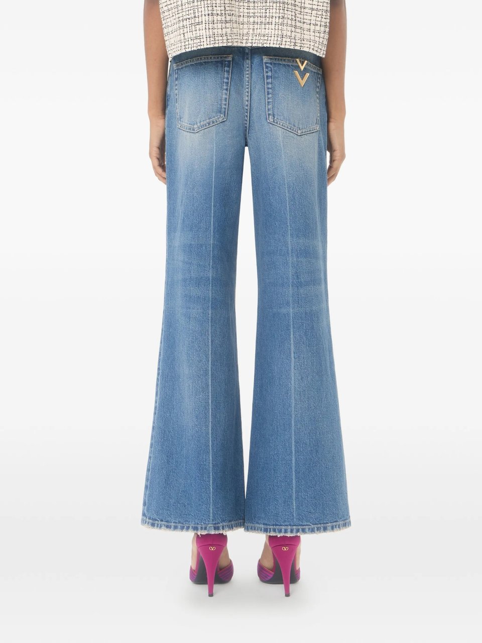 Valentino Denim 5 Tasche Wide Leg Pants Blauw