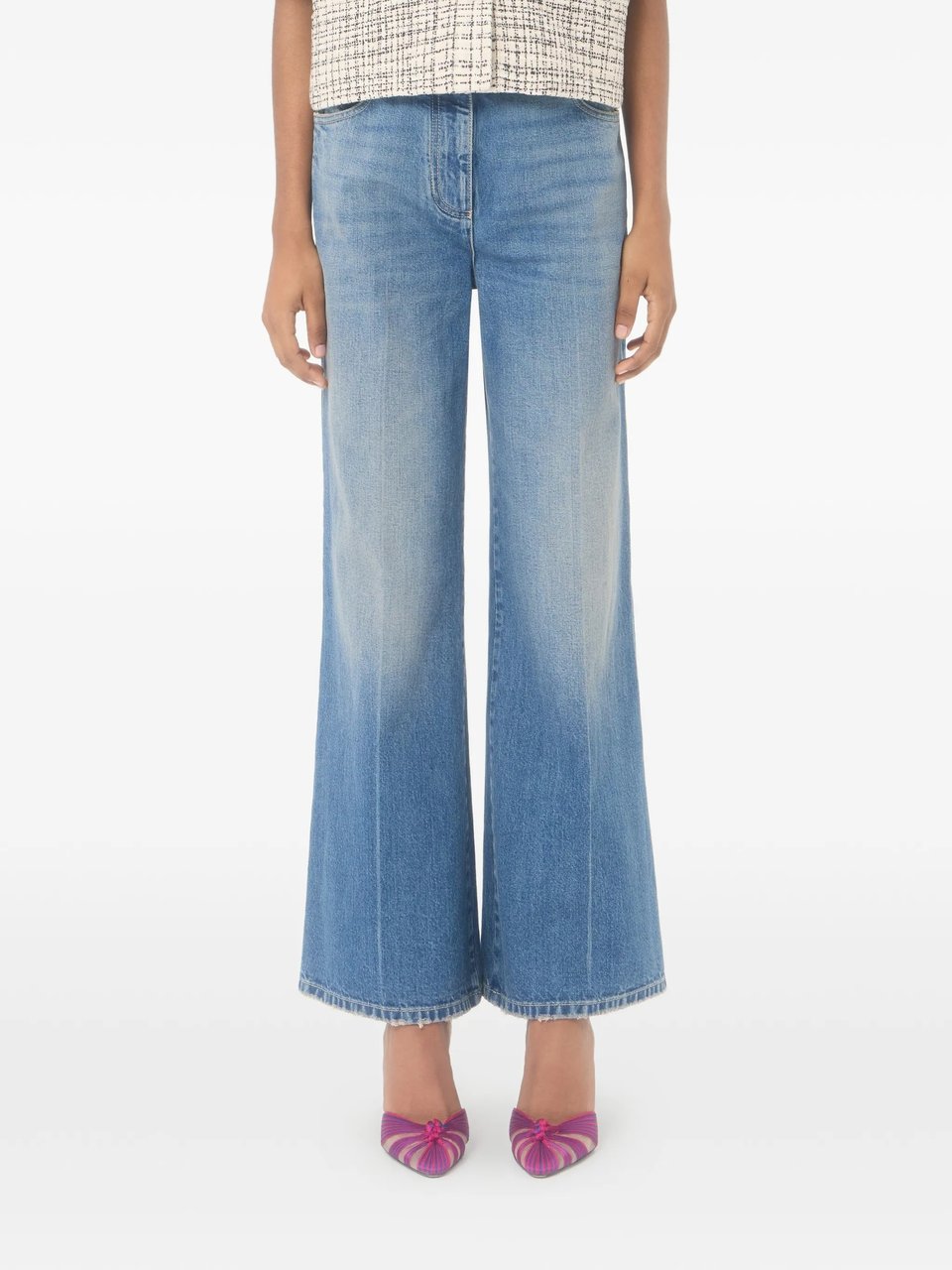 Valentino Denim 5 Tasche Wide Leg Pants Blauw