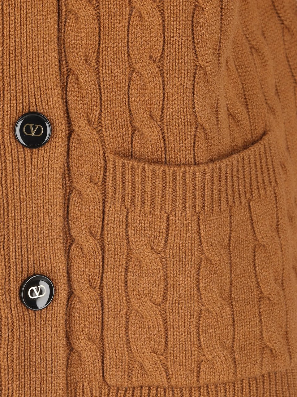 Valentino Classic Cable Knit Cardigan with Distinctive Buttons and Matching Belt Bruin
