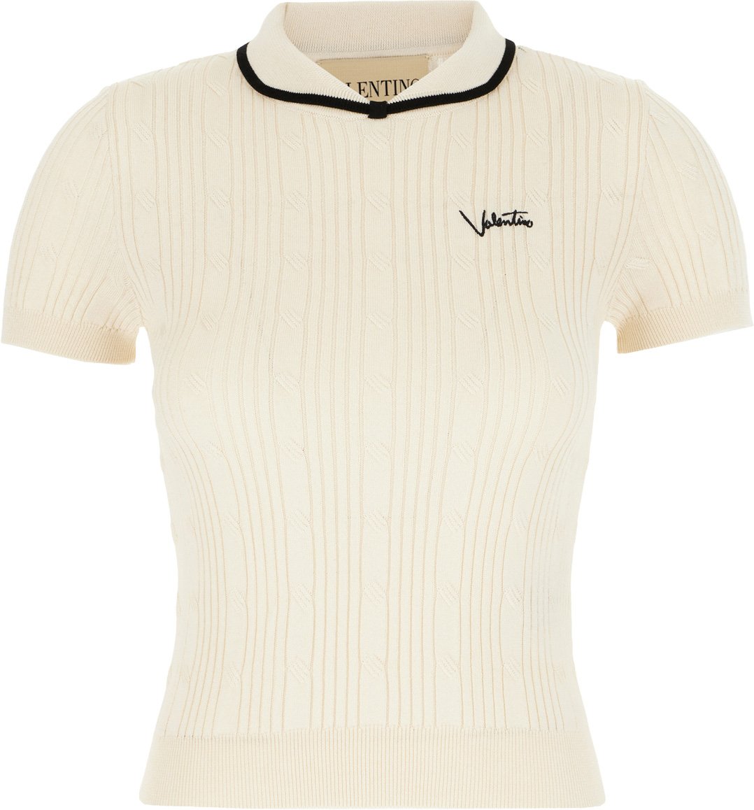 Valentino Garavani Ivory cotton blend polo shirt Neutraal