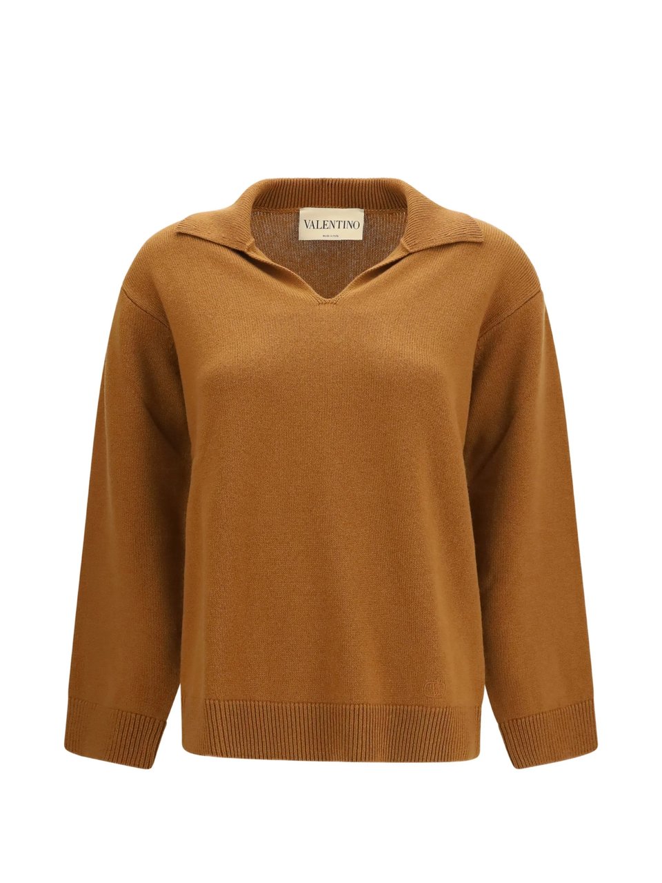 Valentino Earthy Wide V-Neck Cashmere Sweater Bruin