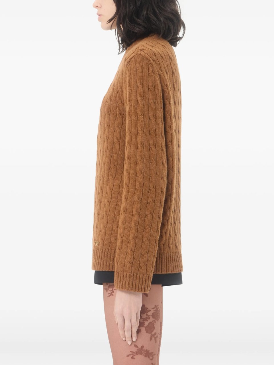 Valentino Cable-Knit Cashmere Crewneck Sweater Bruin