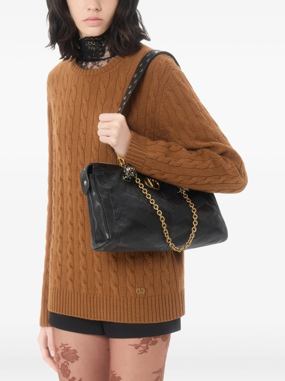 Valentino Cable-Knit Cashmere Crewneck Sweater Bruin
