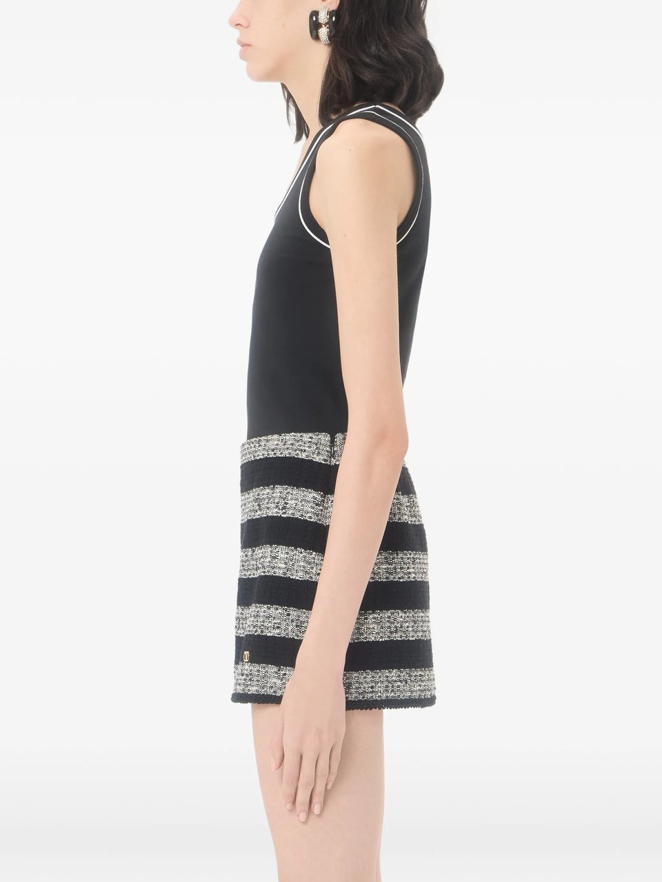 Valentino Jersey Top Sleeveless White Piping Tank Zwart