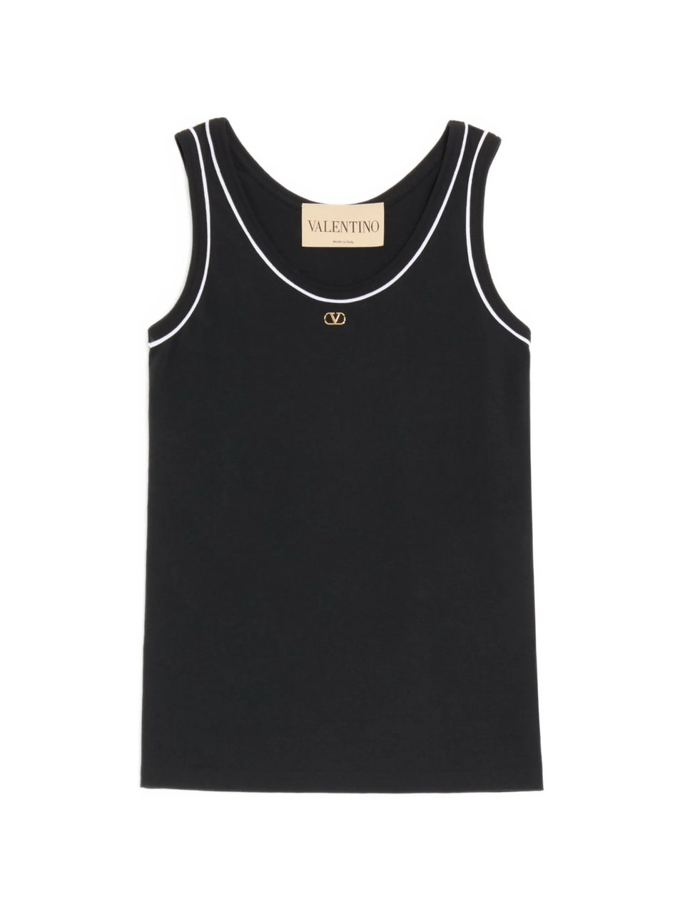 Valentino Jersey Top Sleeveless White Piping Tank Zwart