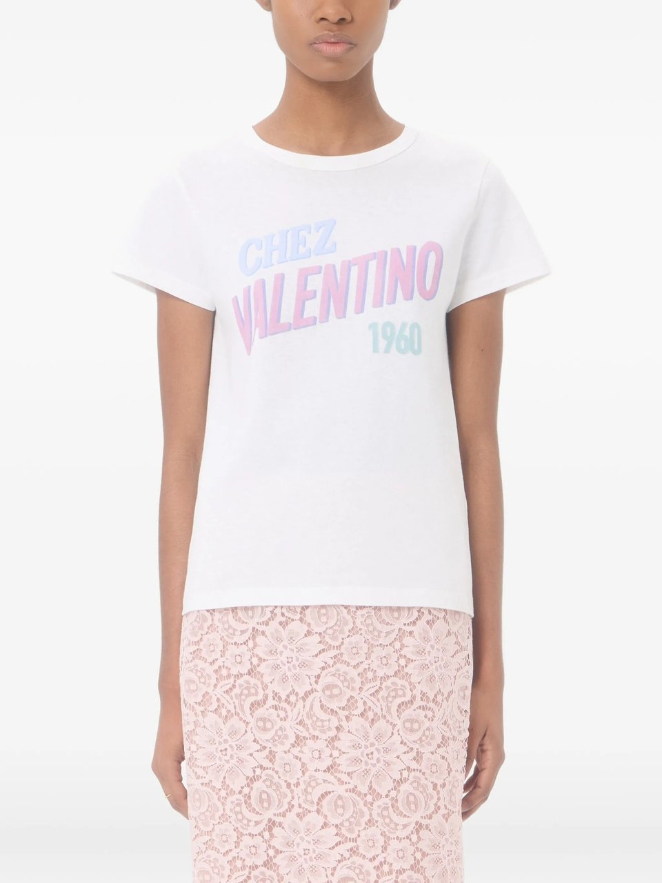 Valentino Pastel Graphic Design Cotton T-Shirt Wit