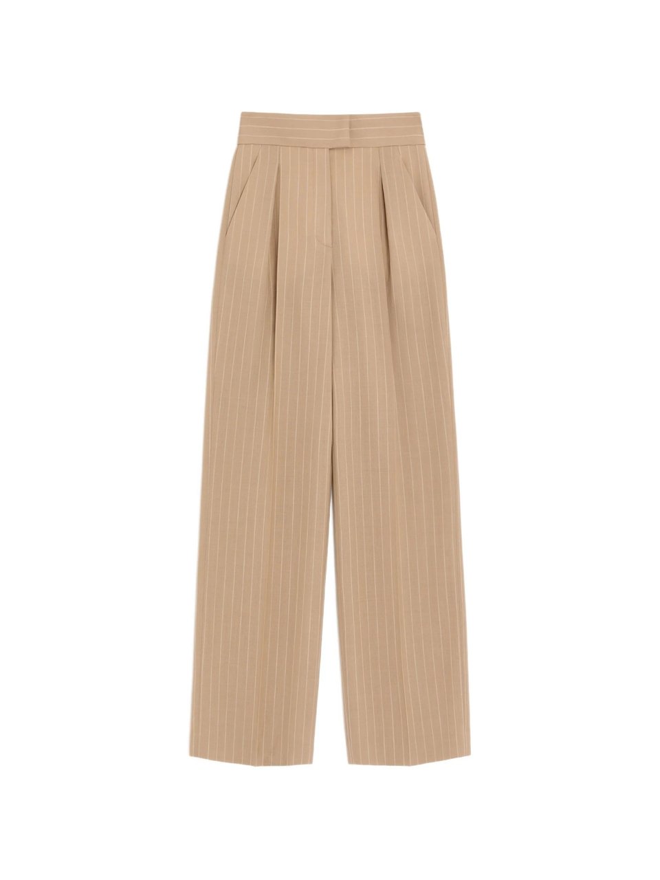 Valentino Warm Beige Wide-Leg Pinstripe Trousers Neutraal