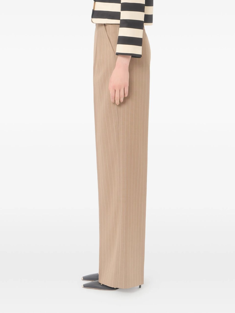 Valentino Warm Beige Wide-Leg Pinstripe Trousers Neutraal