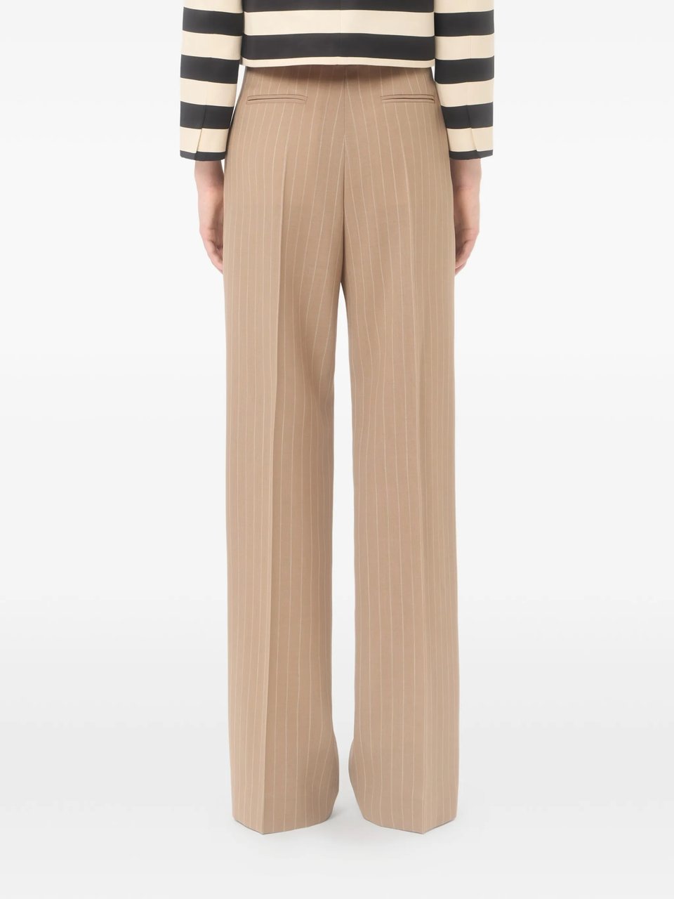 Valentino Warm Beige Wide-Leg Pinstripe Trousers Neutraal
