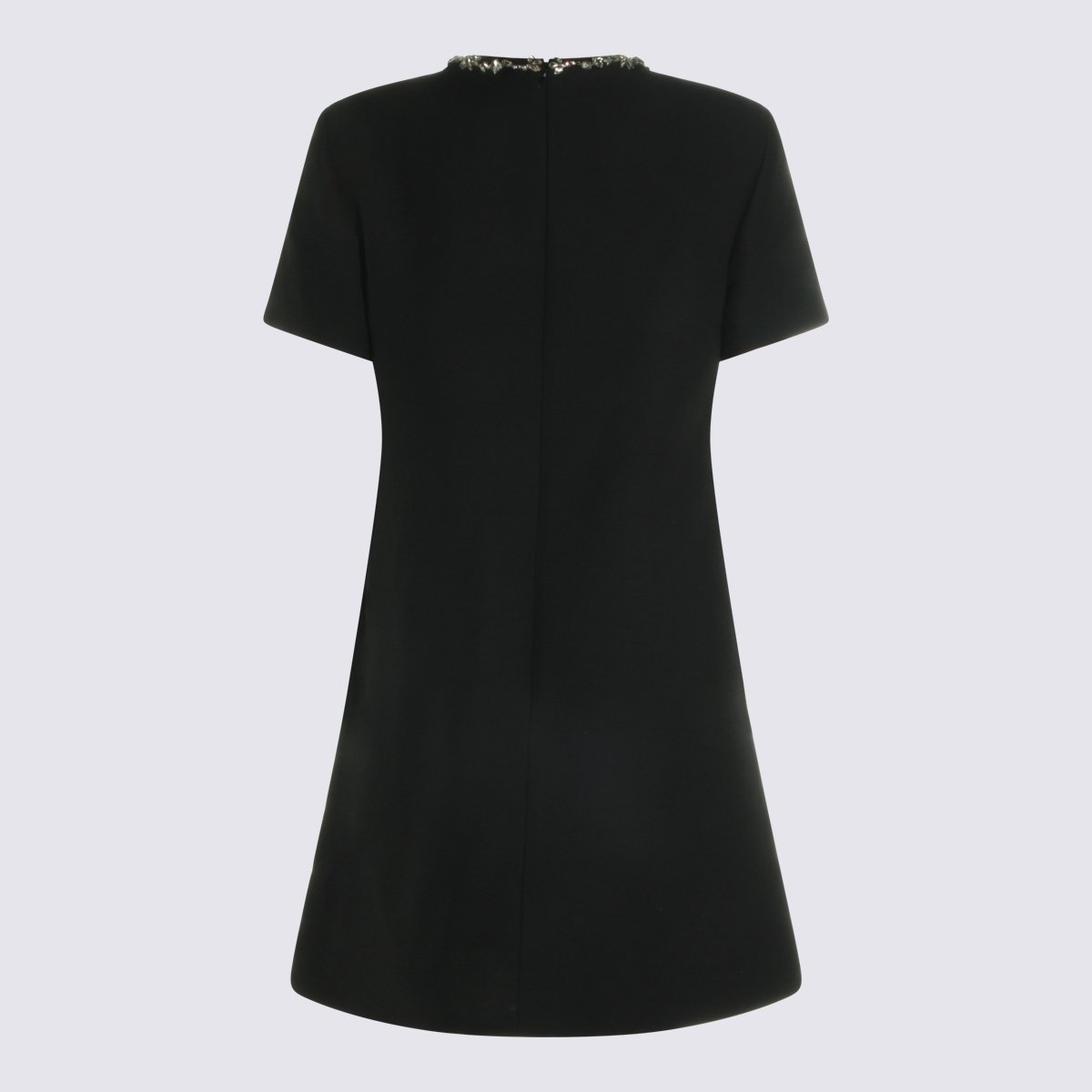 Valentino A-Line Mini Dress with Embellished Neckline and Concealed Zipper Zwart