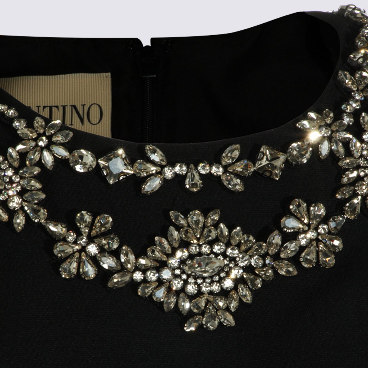 Valentino A-Line Mini Dress with Embellished Neckline and Concealed Zipper Zwart