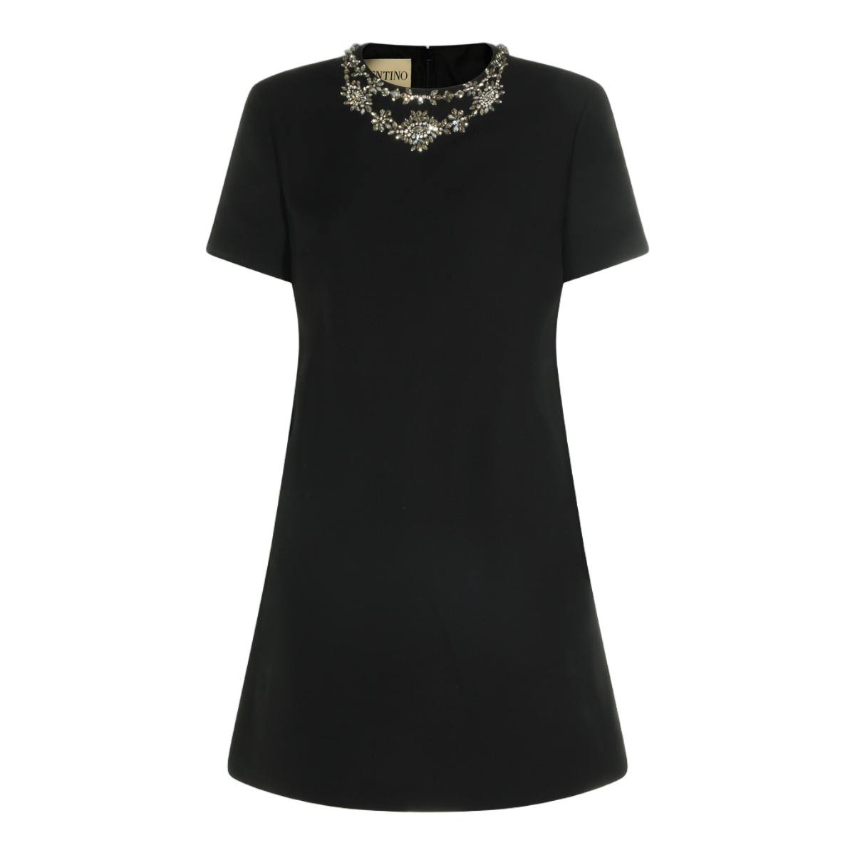 Valentino A-Line Mini Dress with Embellished Neckline and Concealed Zipper Zwart