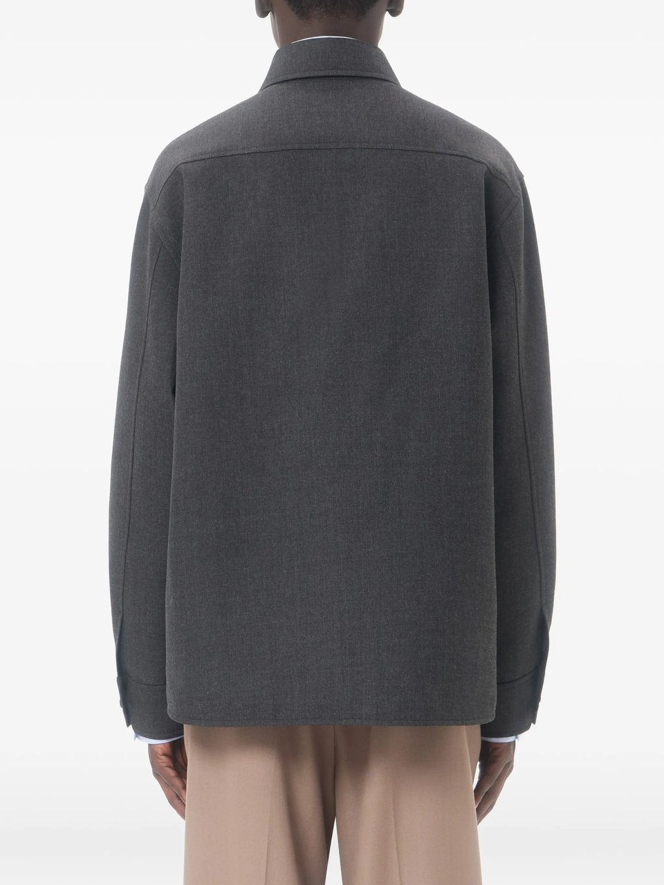 Valentino Boxy Grey Wool Jacket with Classic Collar and Metallic Detail Zwart