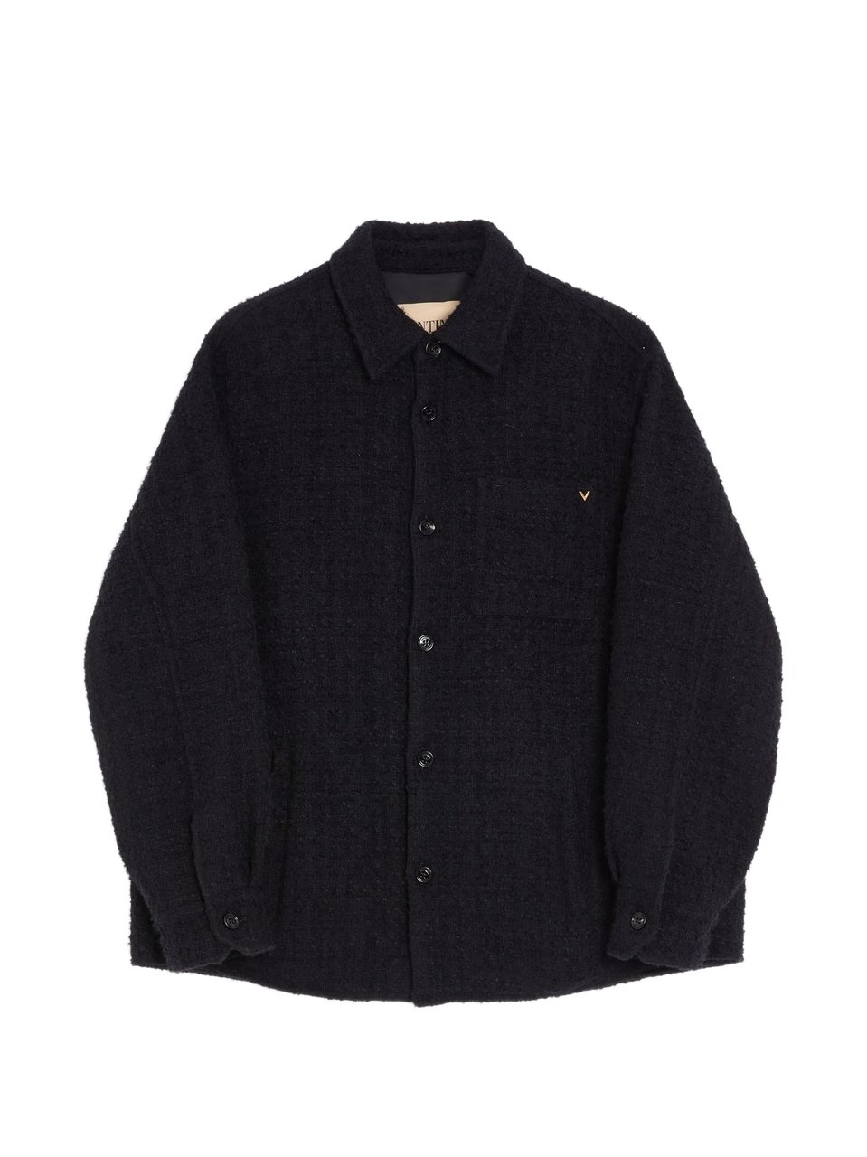 Valentino Textured Black Button-Up Jacket with Classic Collar and Subtle Logo Zwart
