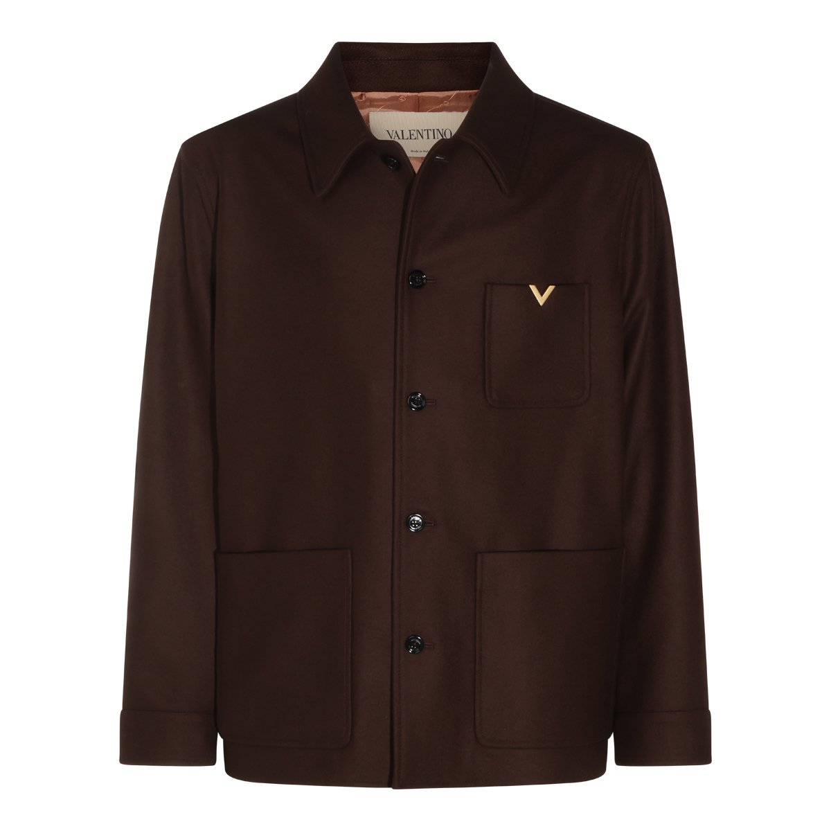 Valentino Brown Virgin Wool Jacket With Vlogo Signature Zwart