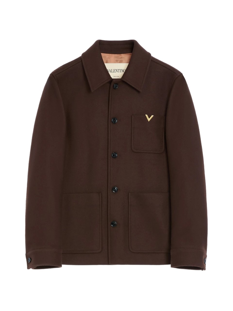Valentino Boxy Wool Caban Jacket with Classic Collar and Metallic Detail Zwart