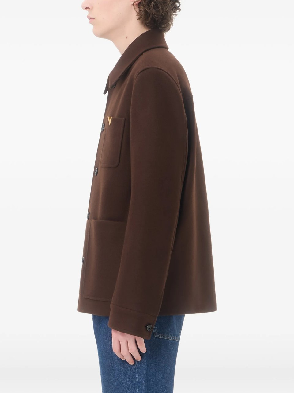 Valentino Boxy Wool Caban Jacket with Classic Collar and Metallic Detail Zwart