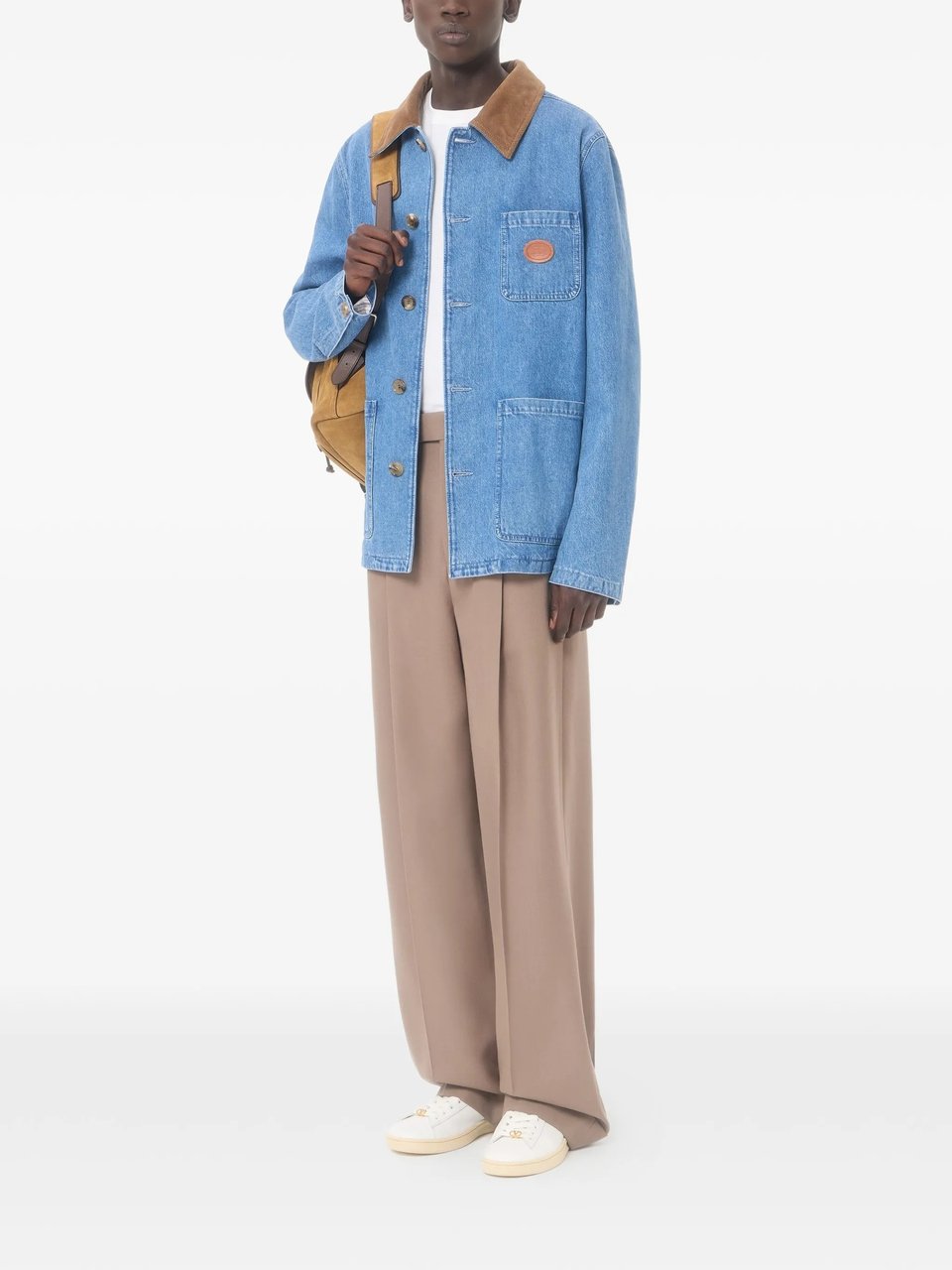Valentino Giubbino Denim Corduroy Collar Jacket Blauw