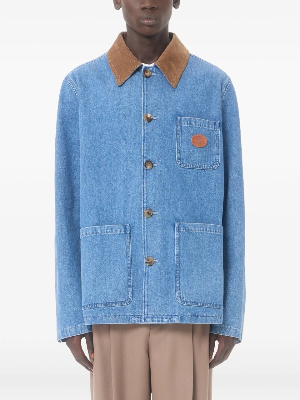 Valentino Giubbino Denim Corduroy Collar Jacket Blauw