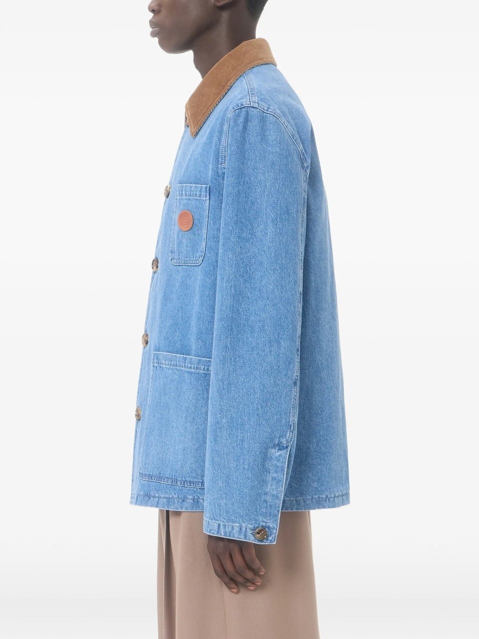 Valentino Giubbino Denim Corduroy Collar Jacket Blauw