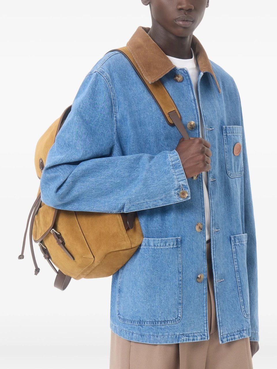 Valentino Giubbino Denim Corduroy Collar Jacket Blauw