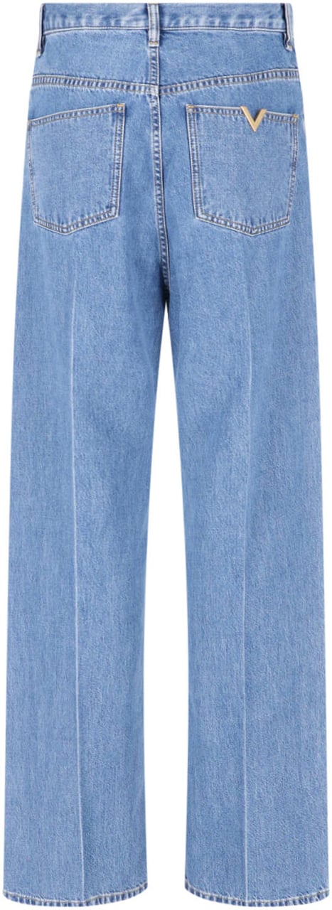 Valentino Light Blue Straight-Leg Jeans with High Waist Blauw