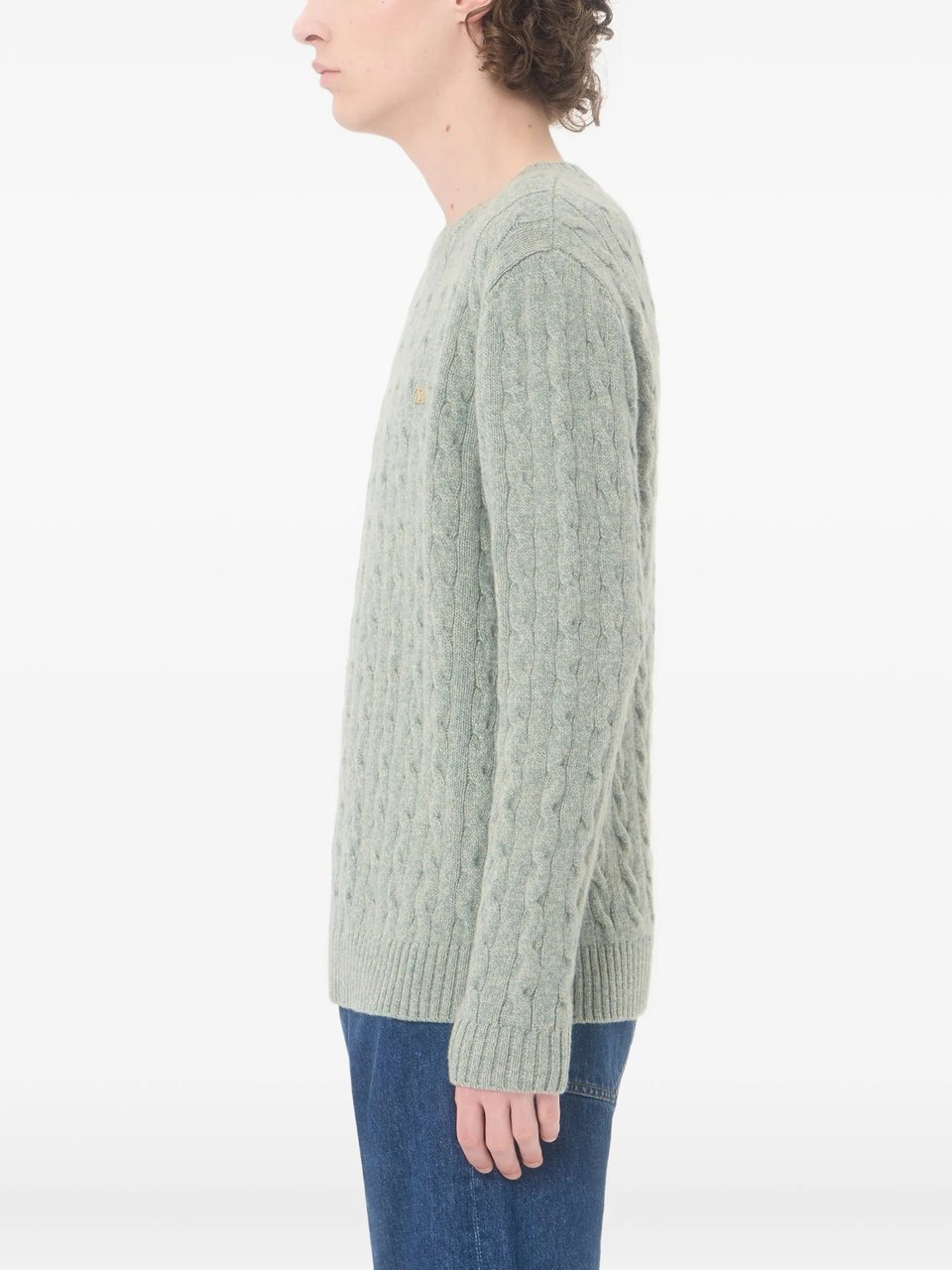 Valentino Cable Knit Wool Sweater with Classic Crew Neckline Grijs