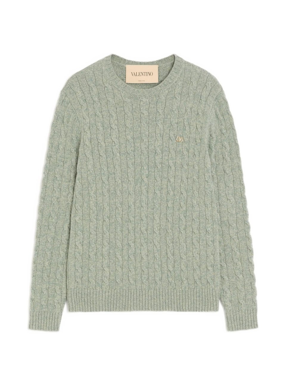 Valentino Cable Knit Wool Sweater with Classic Crew Neckline Grijs