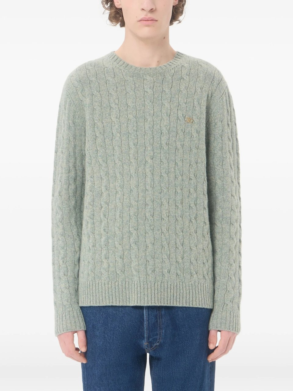 Valentino Cable Knit Wool Sweater with Classic Crew Neckline Grijs