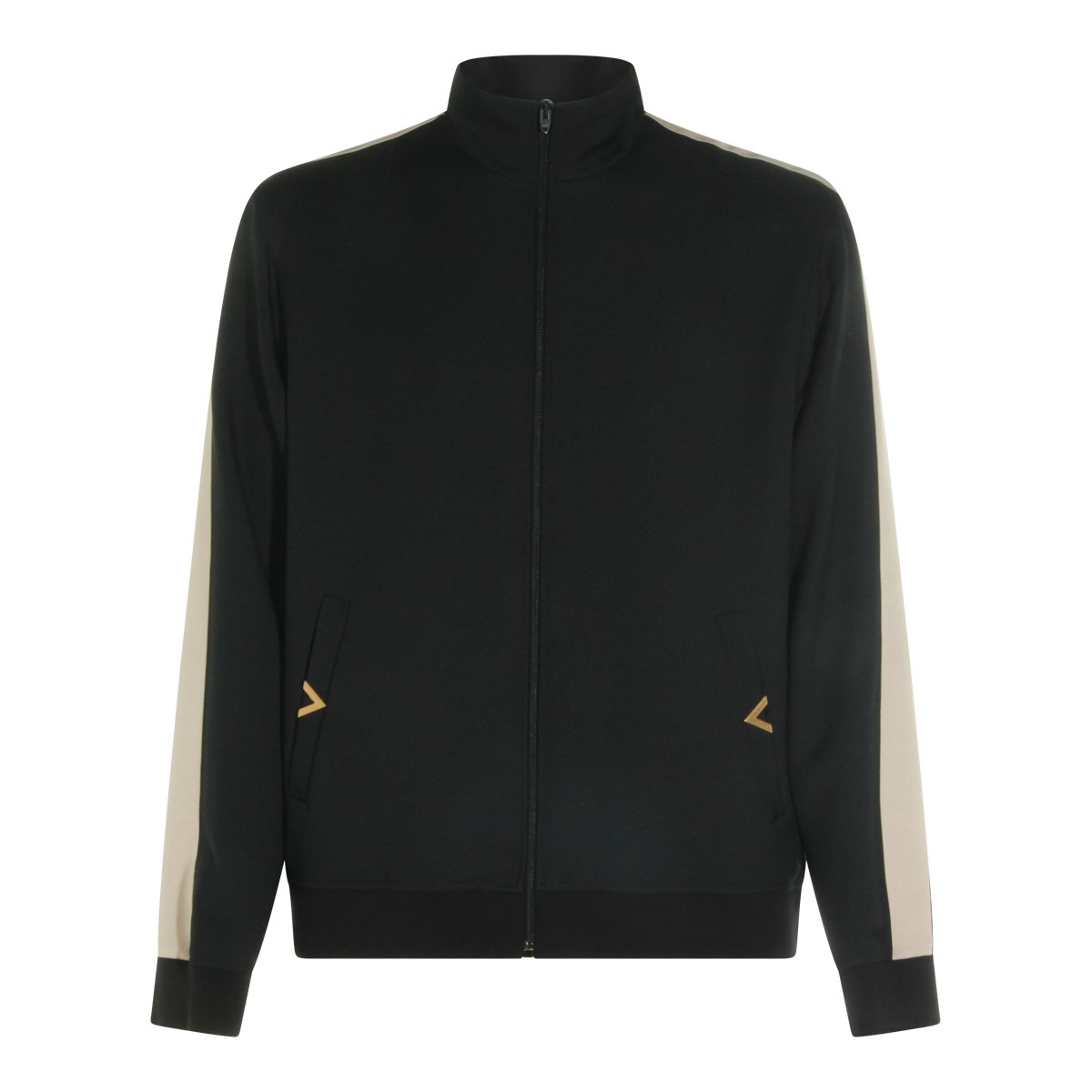 Valentino High Collar Black Sweatshirt With Zip Fastening And Gold Logo Accents Zwart