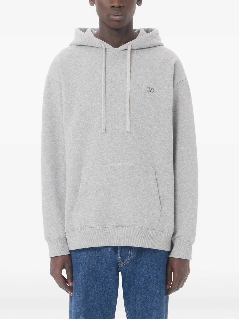 Valentino Light Grey Jersey Felpa Cotton Hoodie Wit