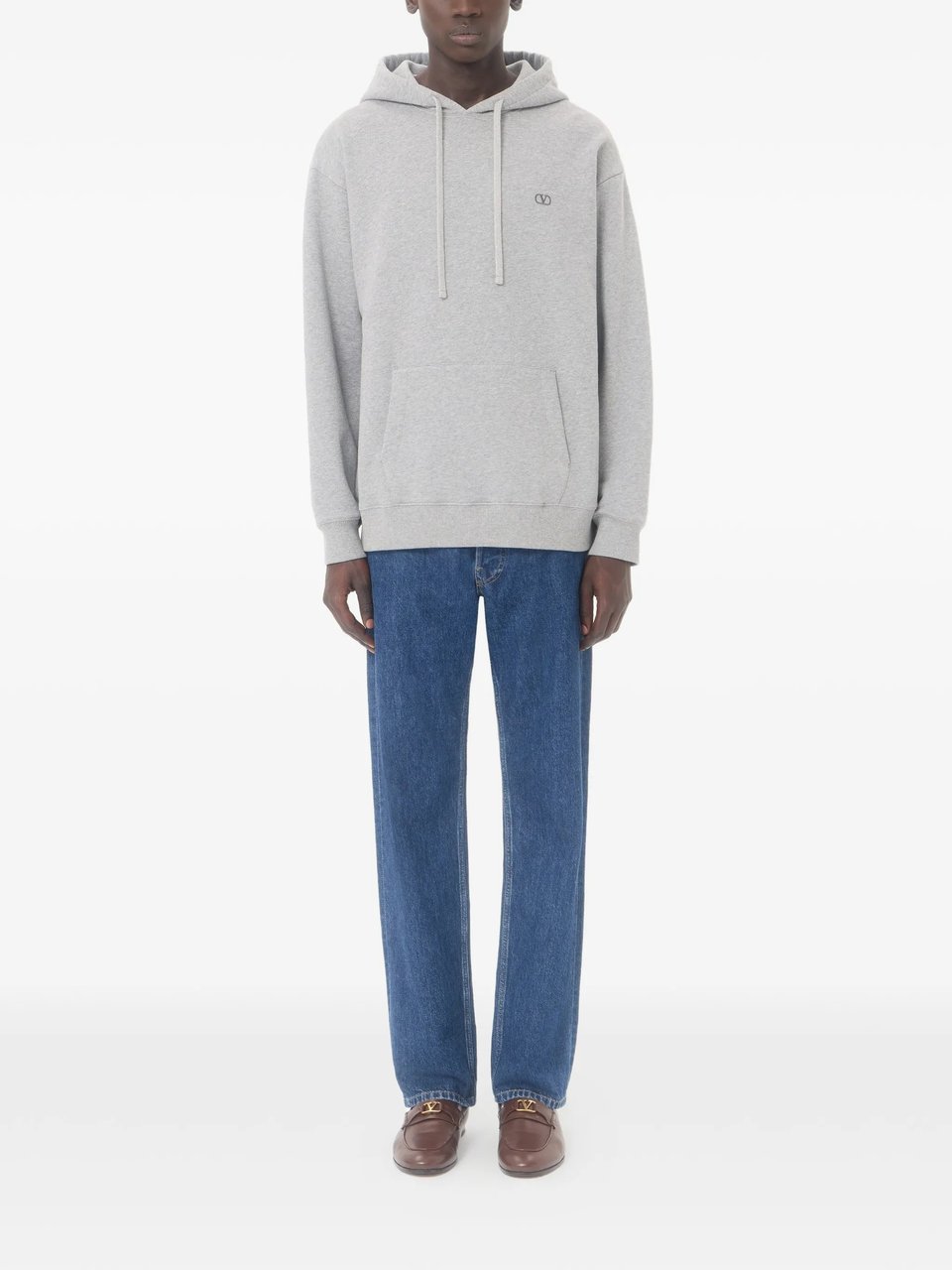 Valentino Light Grey Jersey Felpa Cotton Hoodie Wit