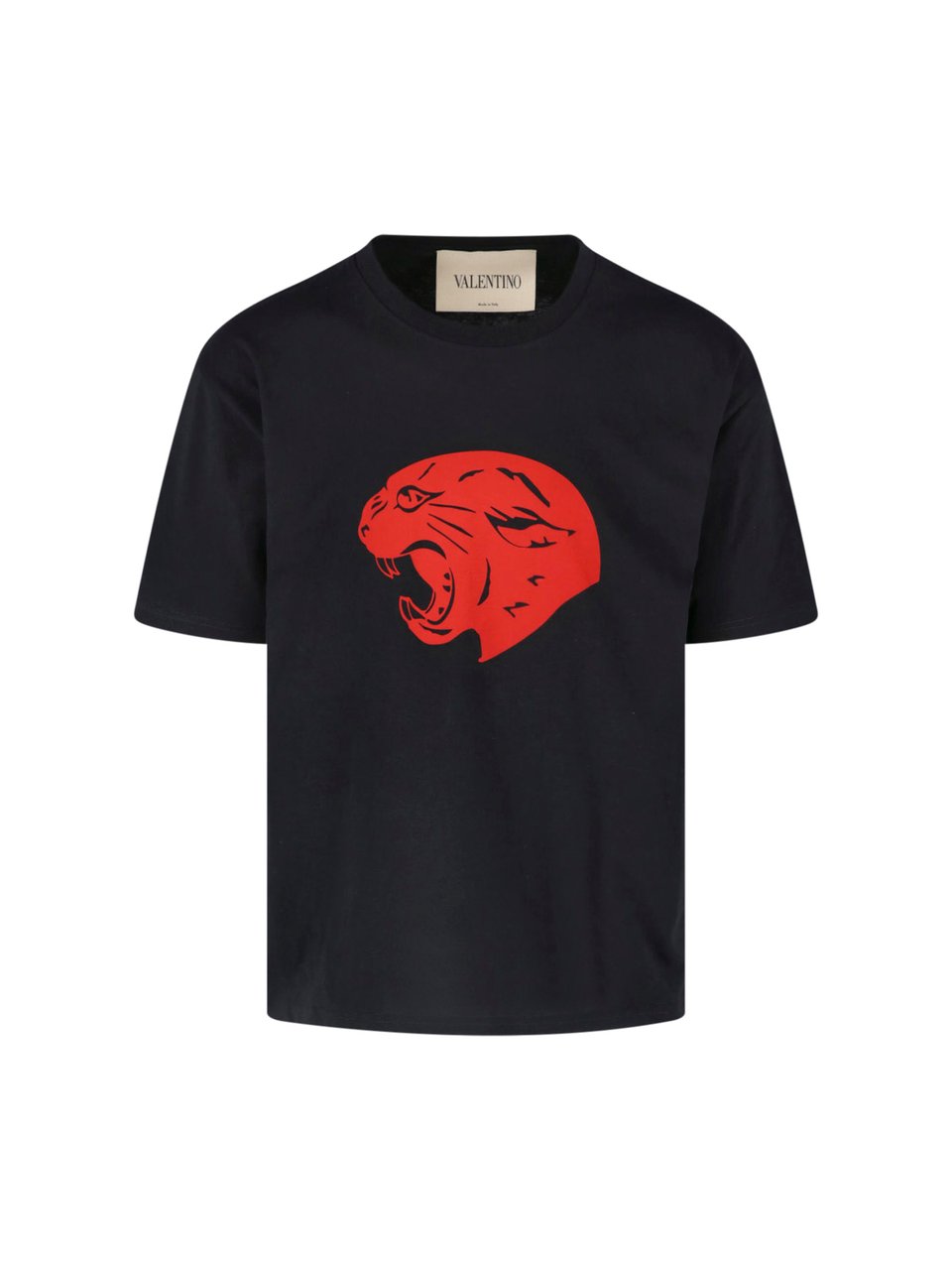 Valentino Black Panther Crewneck Cotton T-Shirt Zwart