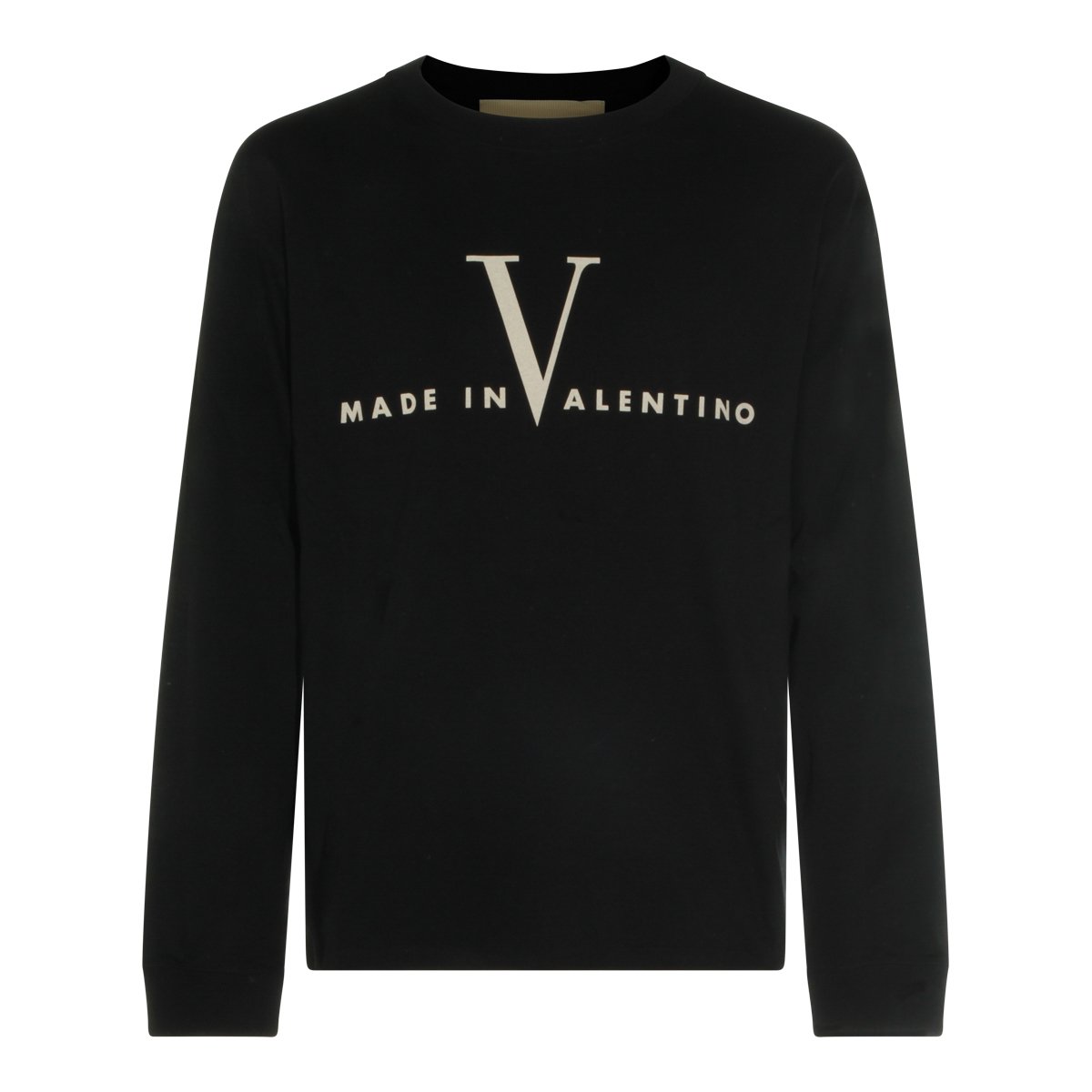 Valentino Black Cotton Long Sleeves T-Shirt Zwart