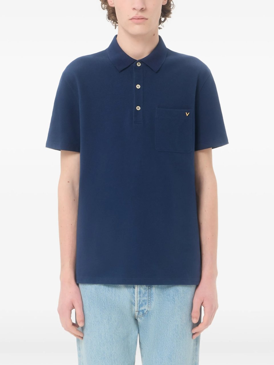 Valentino Structured Collar Cotton Polo Shirt Zwart
