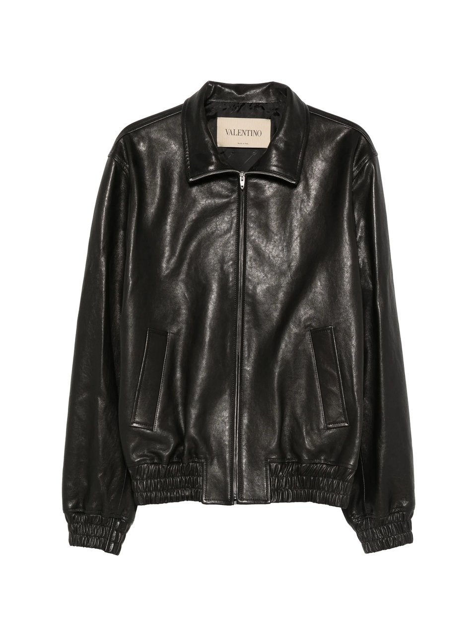 Valentino Nappa Leather Jacket with Front Zipper and Angled Pockets Zwart