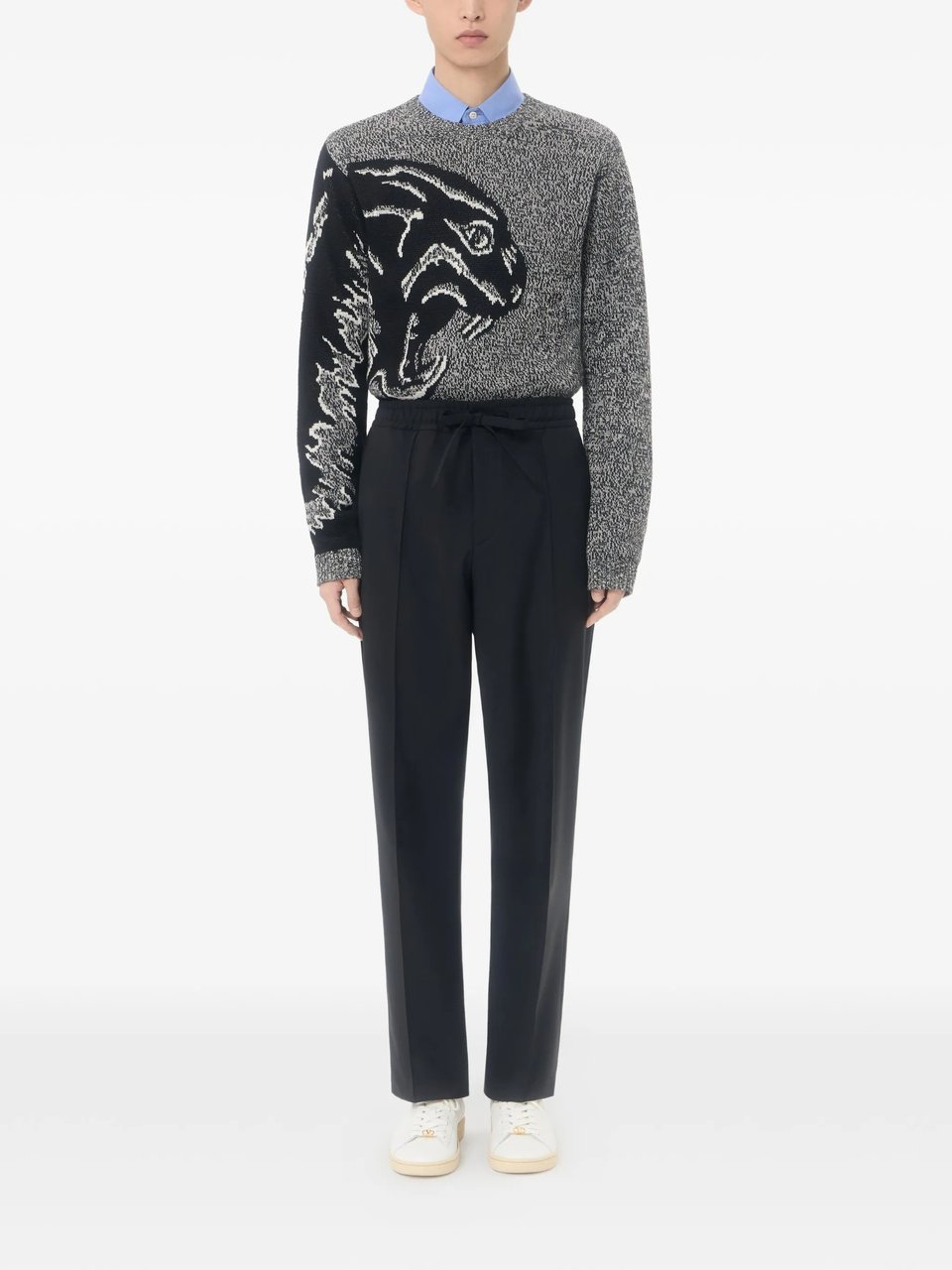 Valentino Pantalone Ricamo V Logo Mohair Trousers Zwart