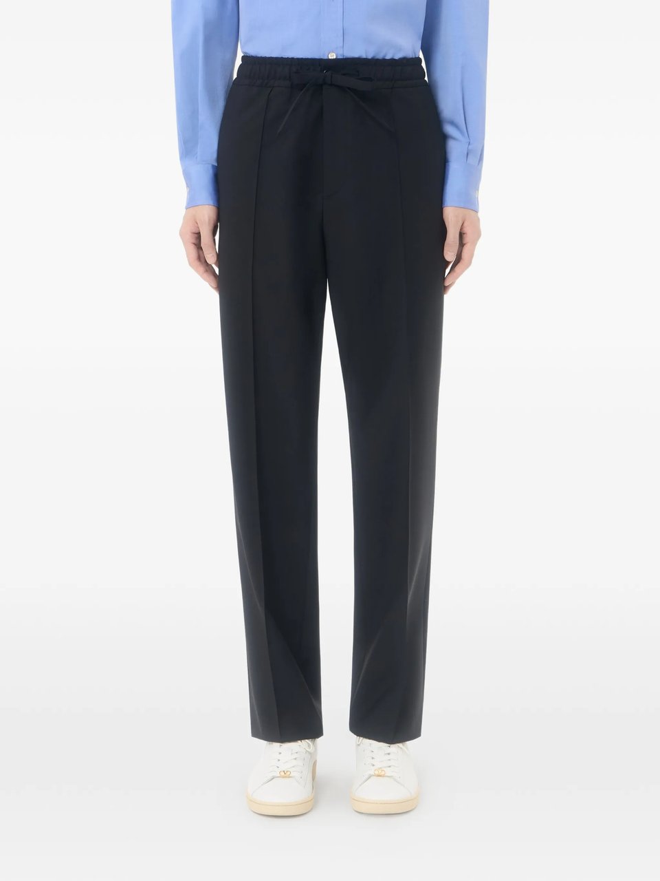 Valentino Pantalone Ricamo V Logo Mohair Trousers Zwart