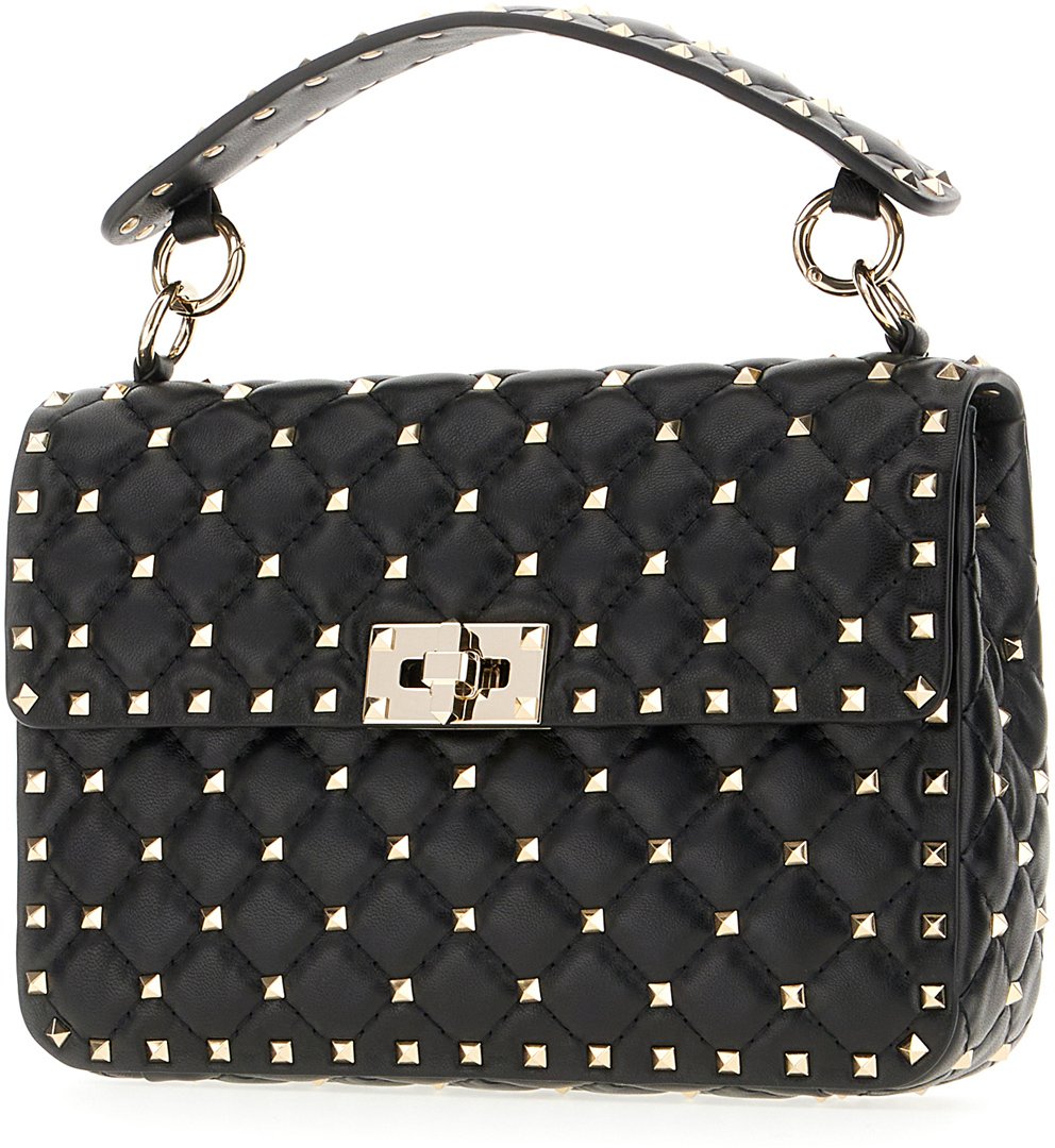 Valentino Garavani Black nappa leather medium Rockstud Spike handbag Zwart