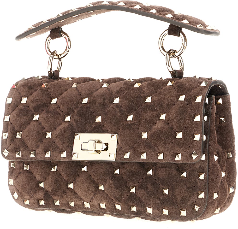 Valentino Garavani Chocolate Rockstud Spike suede handbag Bruin