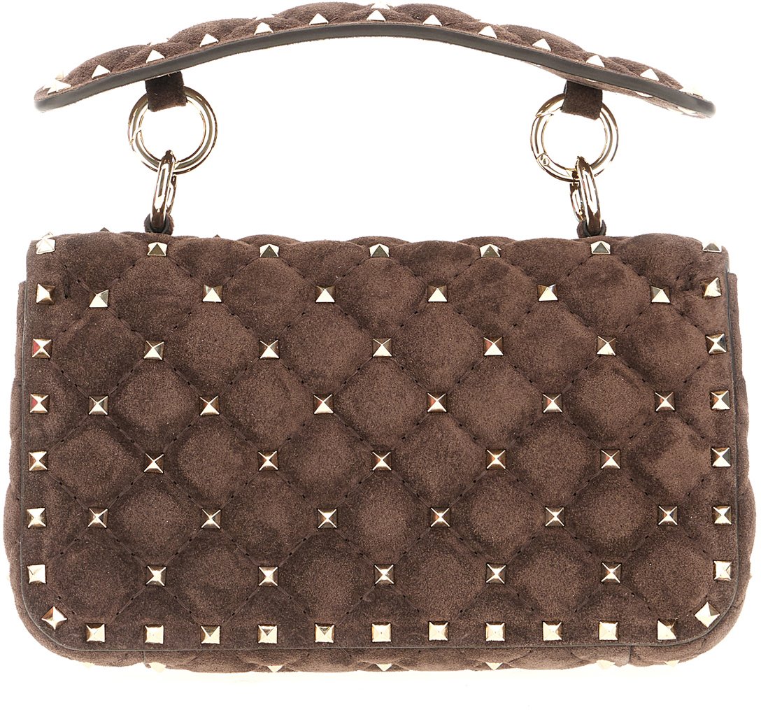 Valentino Garavani Chocolate Rockstud Spike suede handbag Bruin