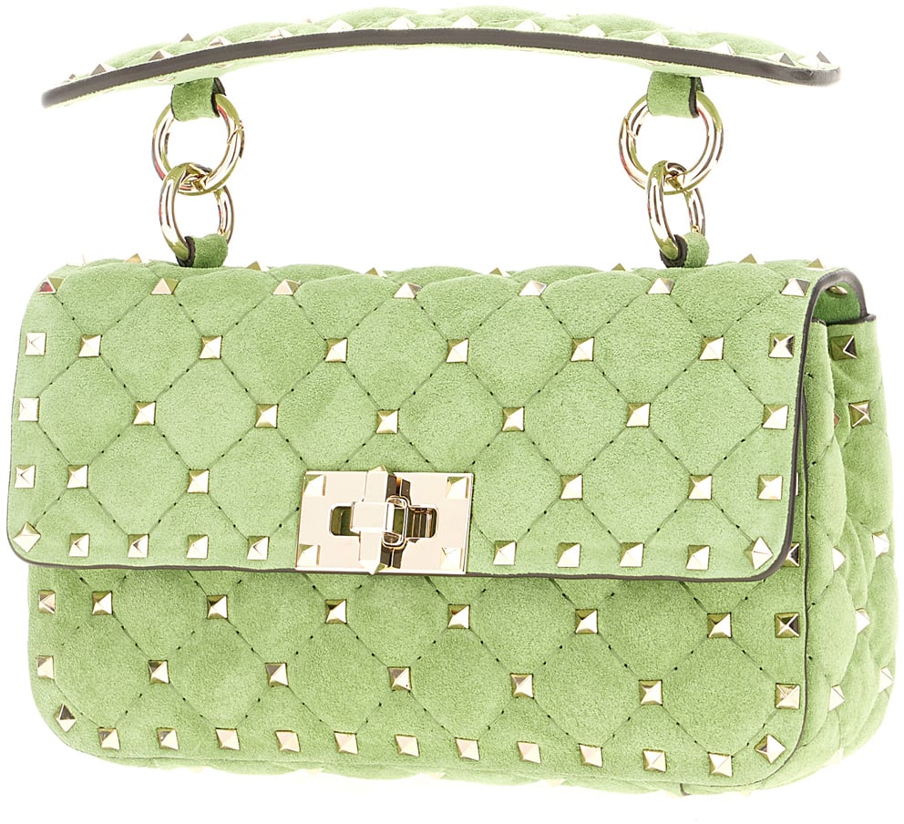 Valentino Garavani Green Rockstud Spike suede handbag Groen