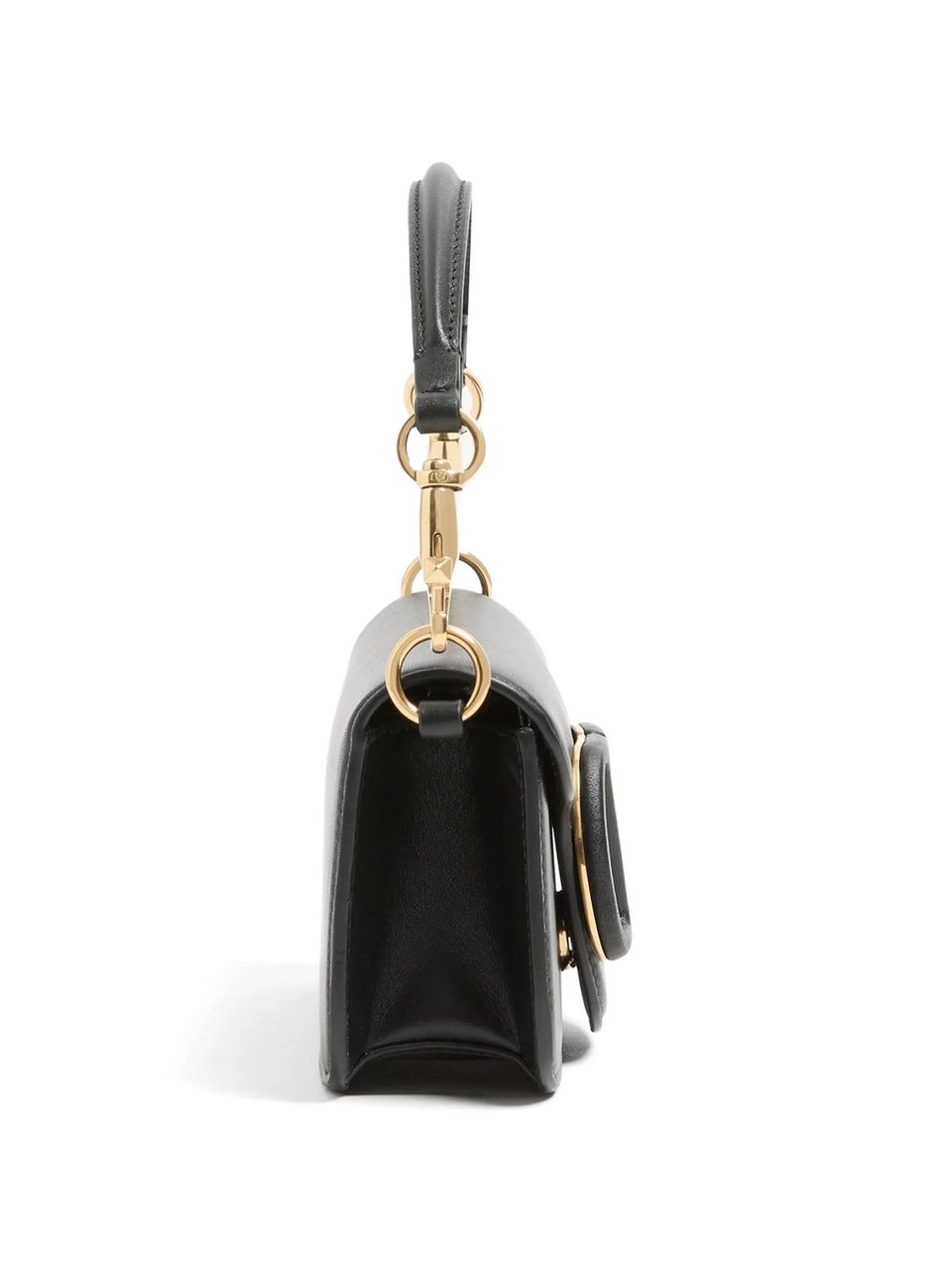 Valentino Structured Black Leather Shoulder Bag with Oval Logo Emblem Zwart