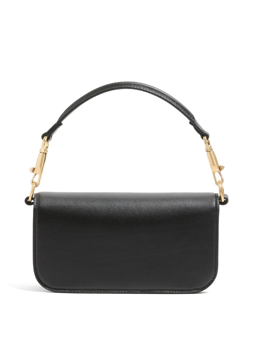 Valentino Structured Black Leather Shoulder Bag with Oval Logo Emblem Zwart