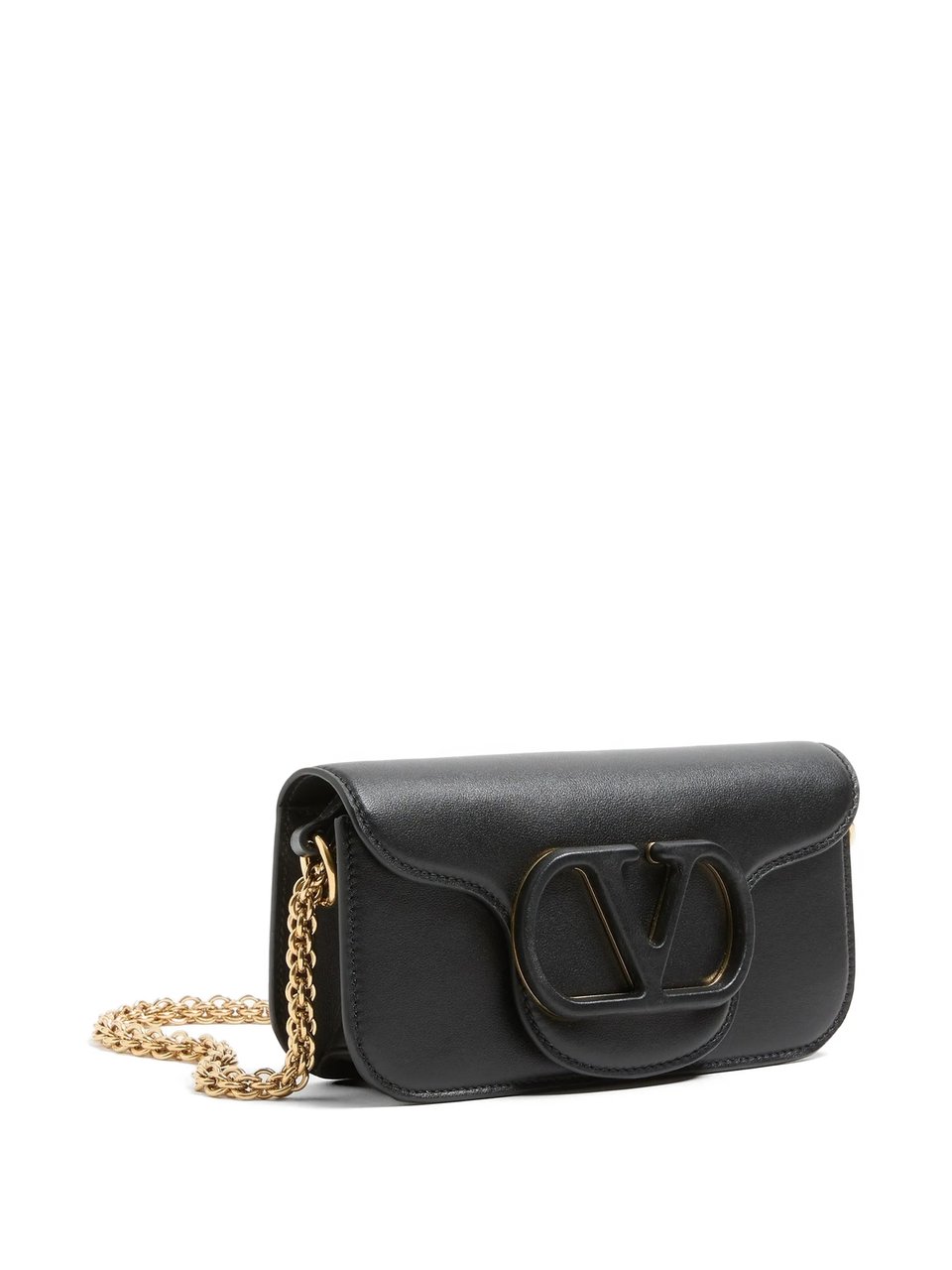 Valentino Structured Black Leather Shoulder Bag with Oval Logo Emblem Zwart