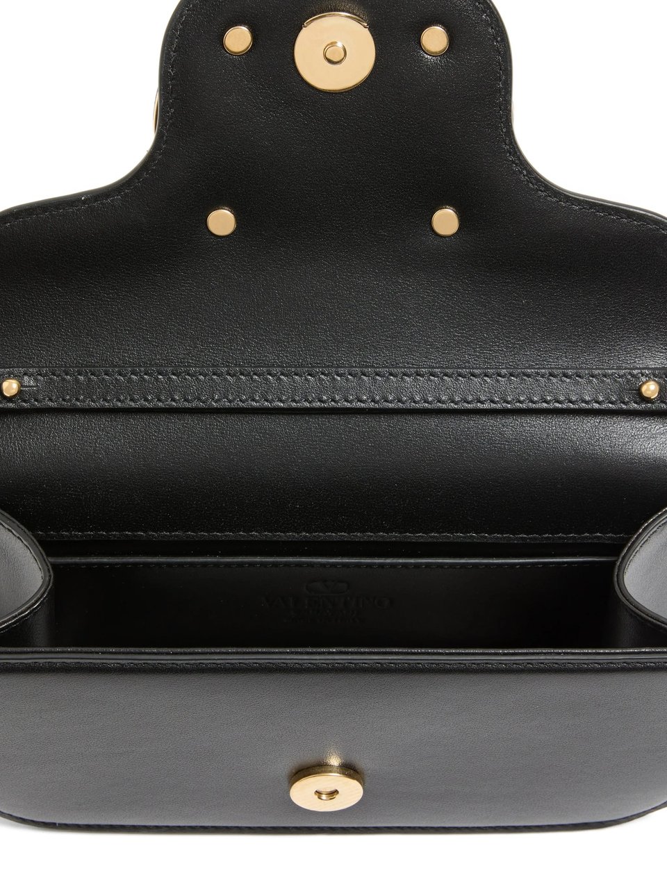 Valentino Structured Black Leather Shoulder Bag with Oval Logo Emblem Zwart