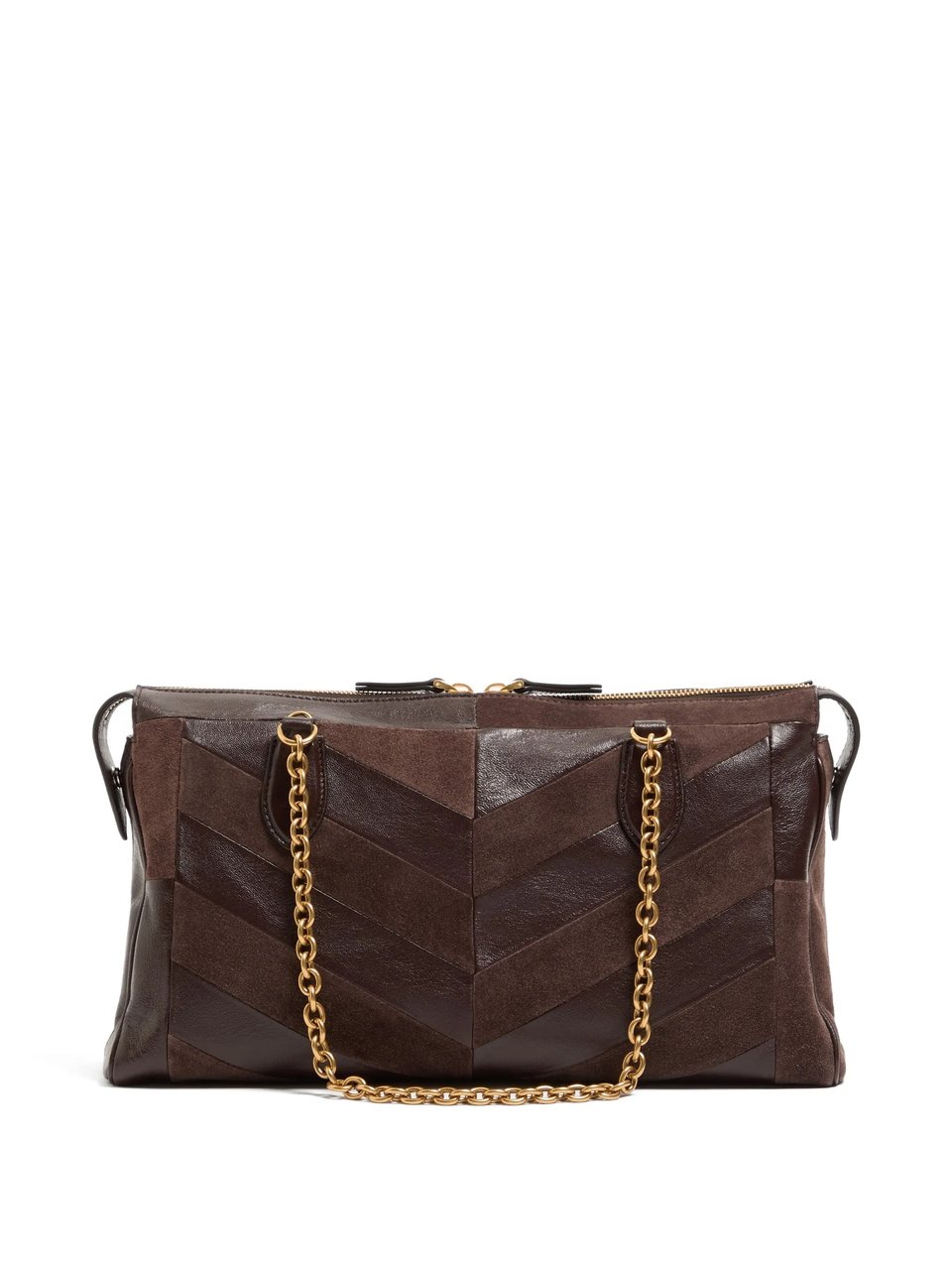 Valentino Medium Suede Shoulder Bag With Chevron Design And Chain Strap Zwart