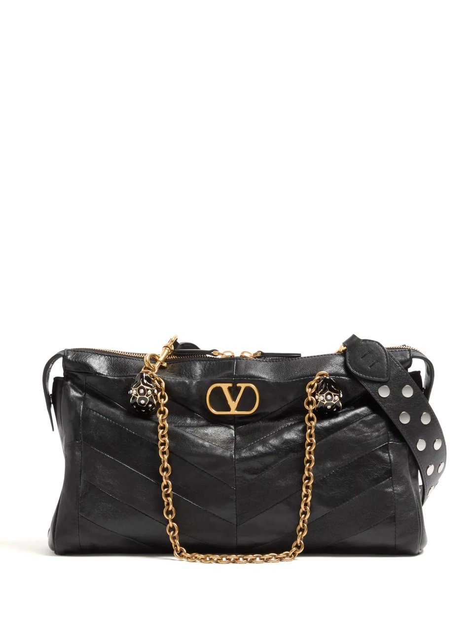 Valentino Medium Chevron Pattern Nappa Leather Shoulder Bag Zwart